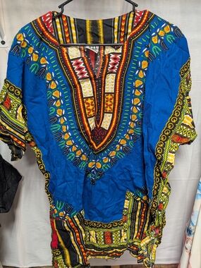 Bright Blue Max Mehra Tunic with Multicolor Tribal Print